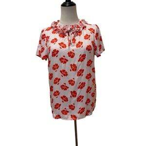 Boden Floral Peasent Top Sz 5 Silk Blend Ruffle Blouse Boho Romantic Spring